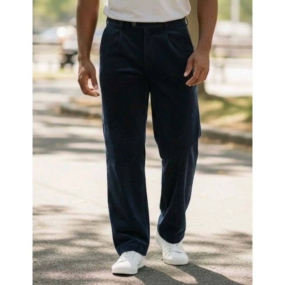New retro Hickey Freeman Pleated Dress Thick Corduroy Pants Size 36x36 Navy